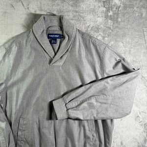 Polo Golf Pullover Jacket Shawl Collar Long Sleeve Gray M Zipper Bottom (READ)